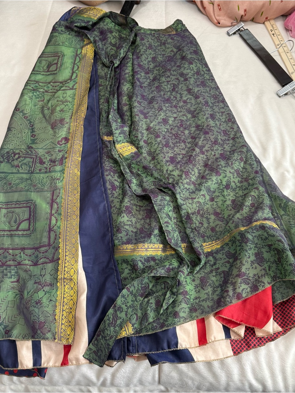 Reversible Boho Wrap Maxi Skirt Green Paisley & Polka Dot XL - Picture 7 of 8